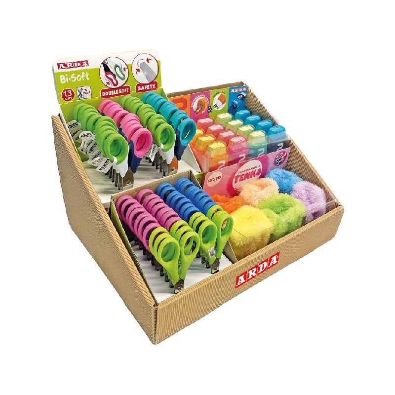 EXPO 62pz FORBICI SCUOLA+TEMPERINI ARDA 20pz FORBICI BI-SOFT+20pz FORBICI BASIC 16pz TEMPERINI 2GETHER+6pz TENKS PELUCHE [6072001-00.jpg]