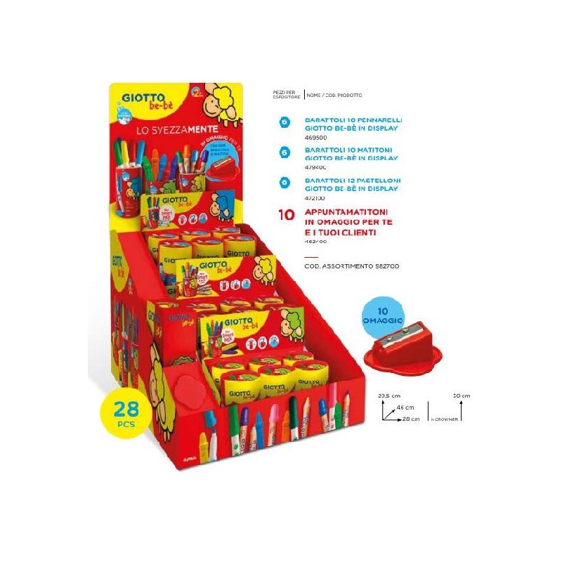GIOTTO-BEBE'ASS.TO DISPLAY BARATTOLI PENNARELLI 10pz PVP 8.25 MATITONI 10pz PVP 14,45 PASTELLI CERA 12pz PVP 7,50 [FILA982700-00.jpg]