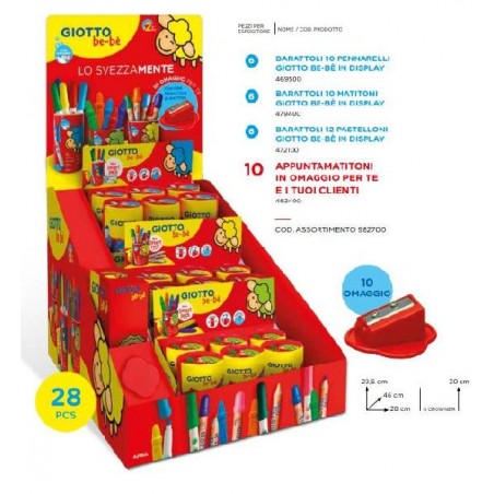 GIOTTO-BEBE'ASS.TO DISPLAY BARATTOLI PENNARELLI 10pz PVP 8.25 MATITONI 10pz PVP 14,45 PASTELLI CERA 12pz PVP 7,50 [FILA982700-00.jpg]